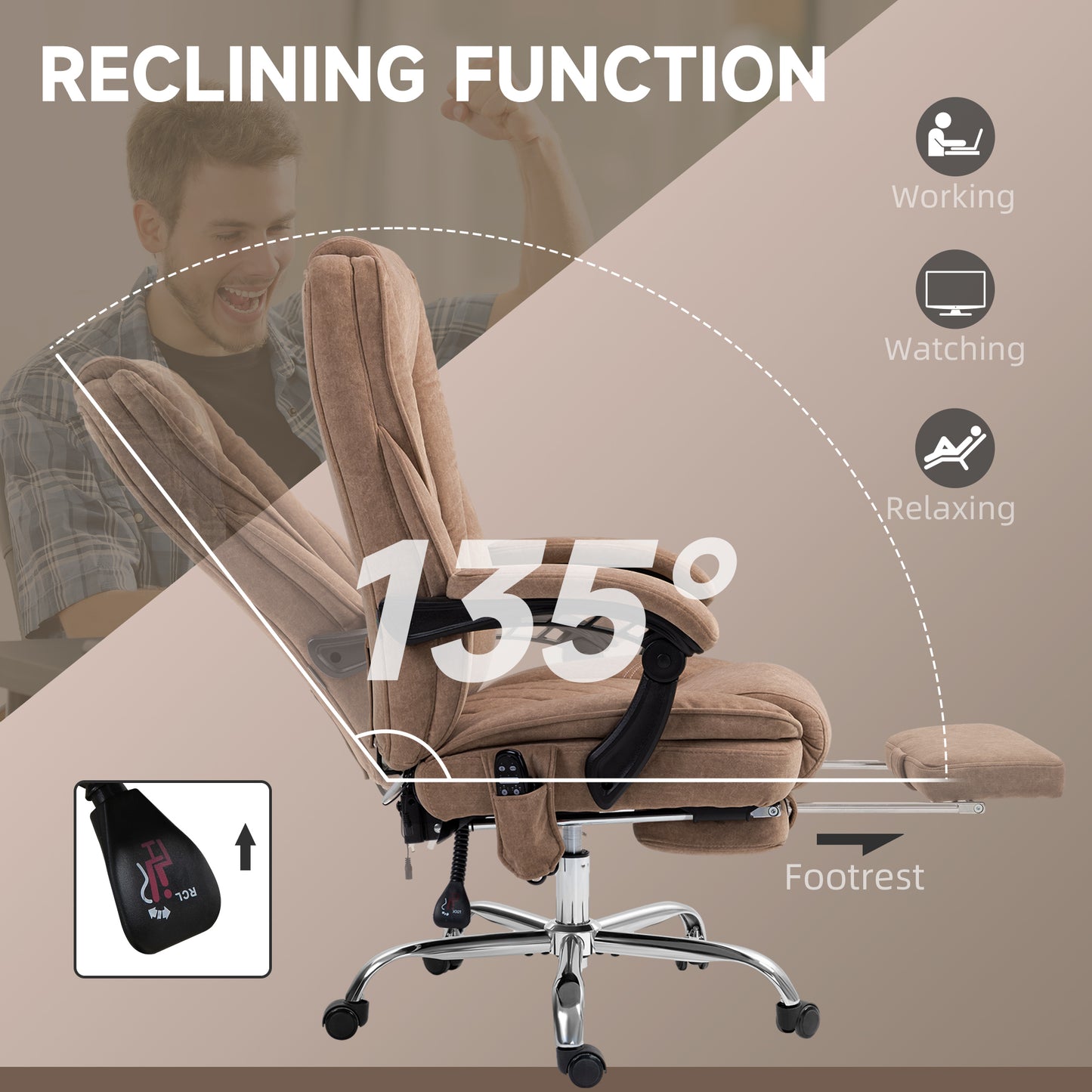 Chaise bureau massage inclinable avec repose-pieds ajustable