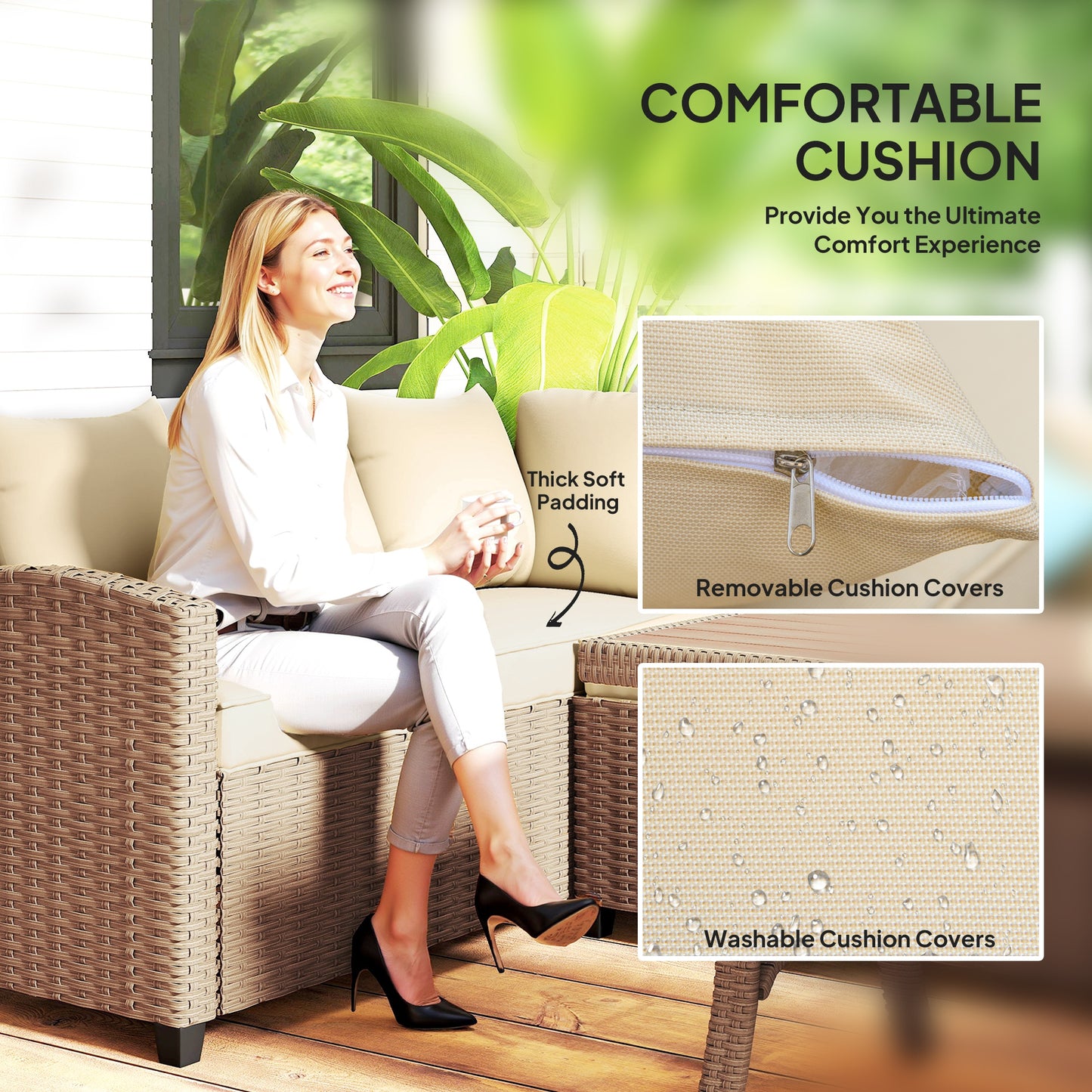 Outsunny 6-Piece Patio Set - Outdoor PE Rattan Furniture Khaki