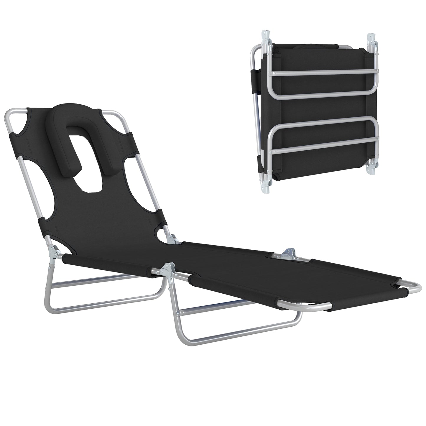 Chaise longue pliante 5 positions avec trou visage