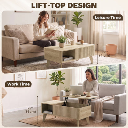 Table basse relevable cannelée 100 cm