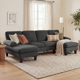 Sofa sectionnel en U avec double chaise en velours côtelé