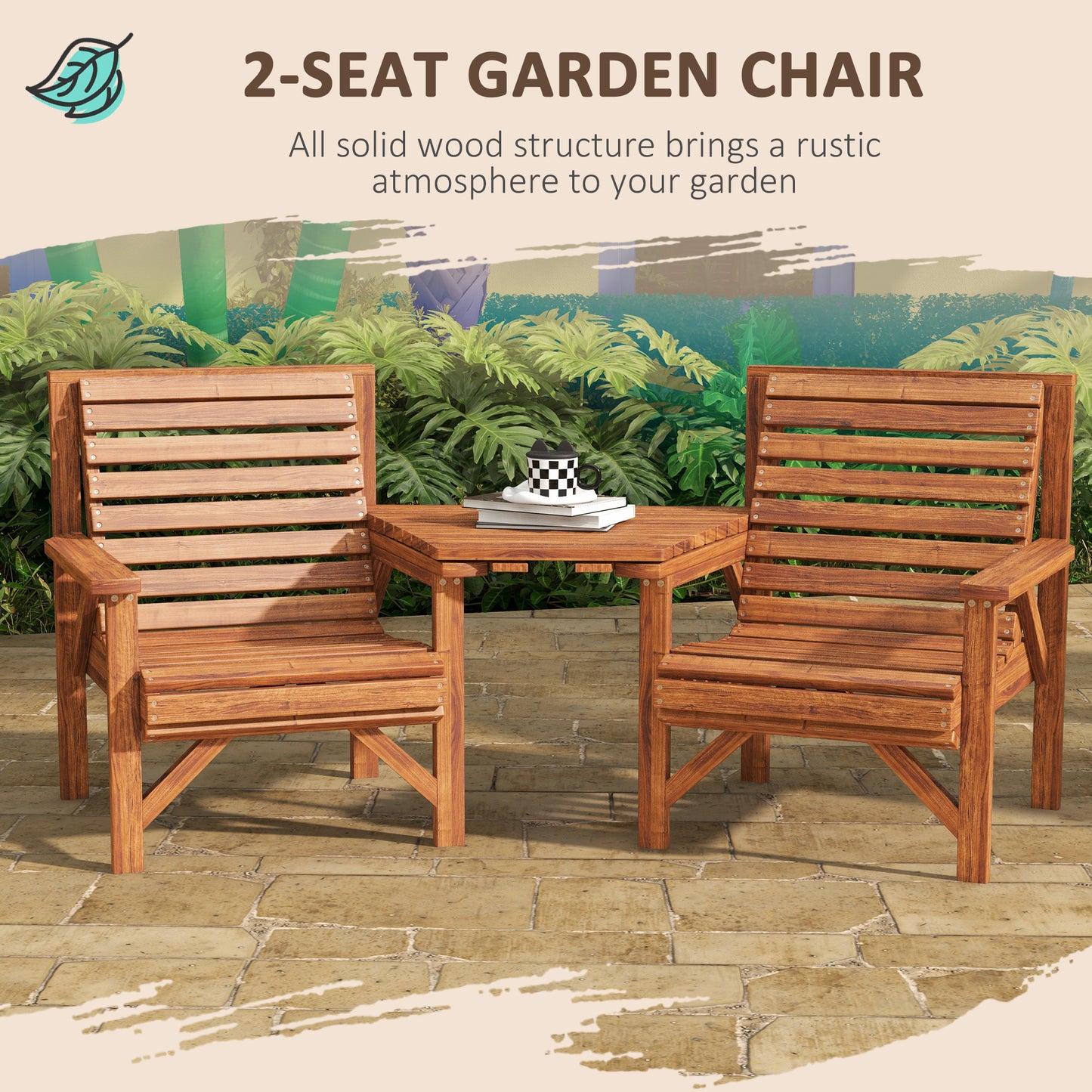Banc de jardin double avec table centrale — Tan