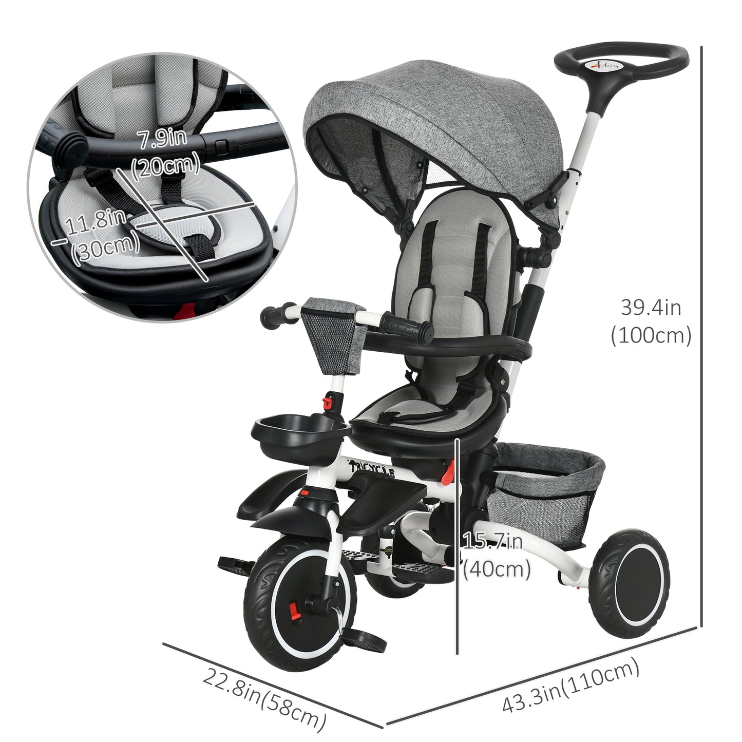 Tricycle évolutif 6-en-1 convertible poussette vélo enfant