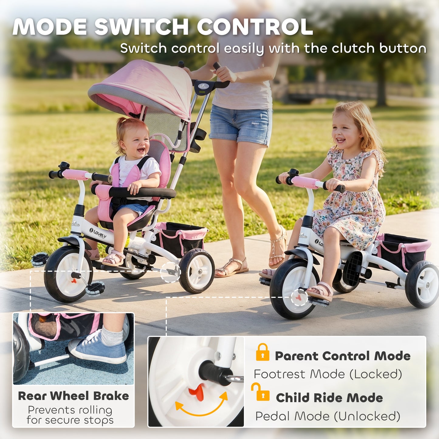 Tricycle 6-en-1 pour tout-petits avec panier et harnais
