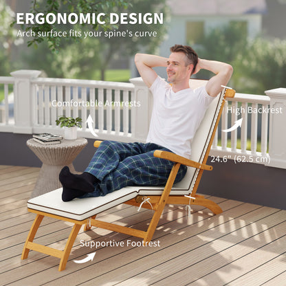Chaise longue pliante en bois d'acacia avec repose-pieds