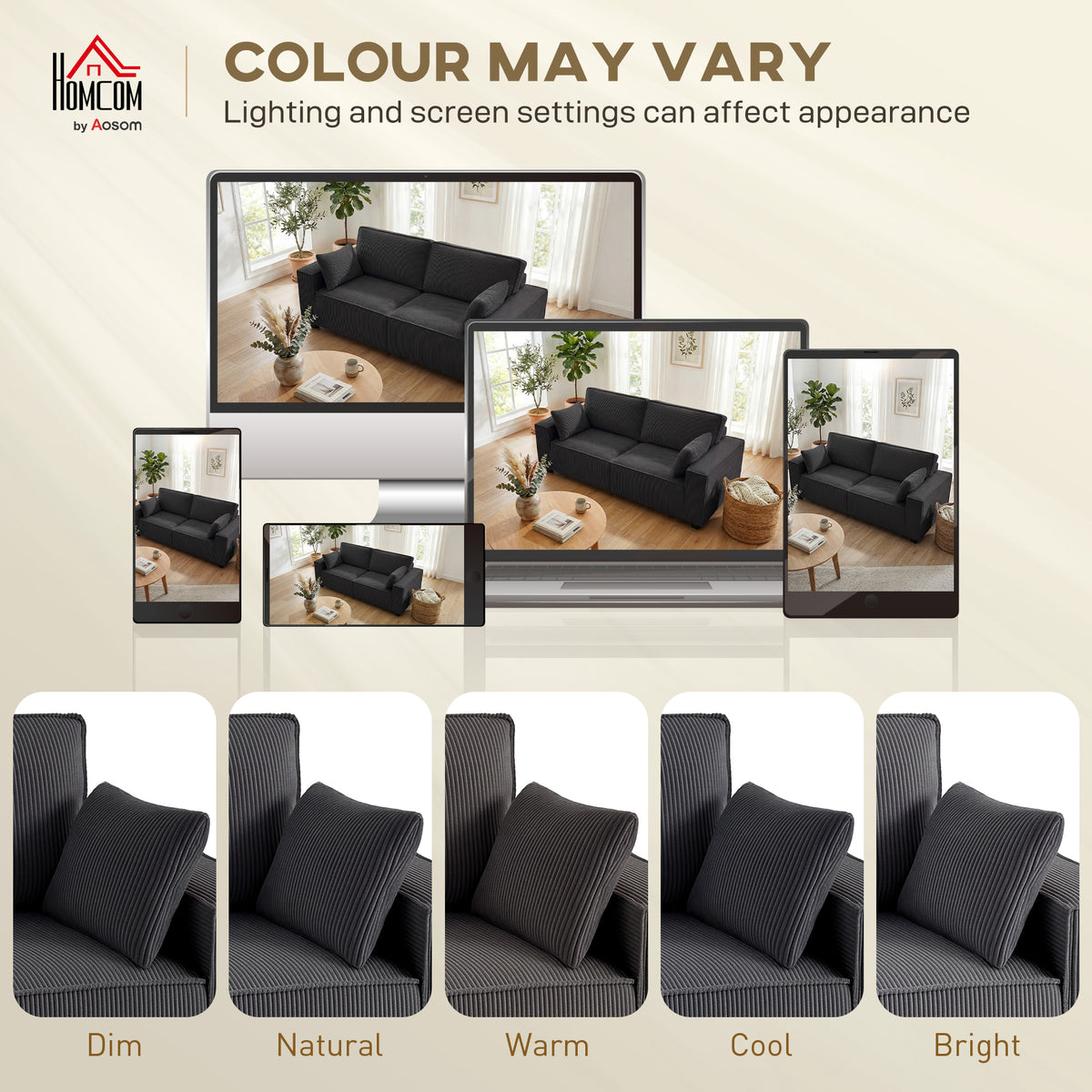 Sofa 3 places à ressorts ensachés en velours côtelé