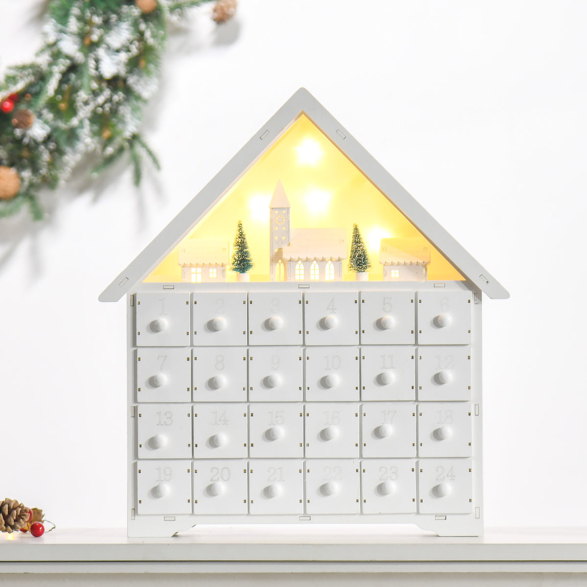 Calendrier de l'Avent Noël lumineux bois 24 jours