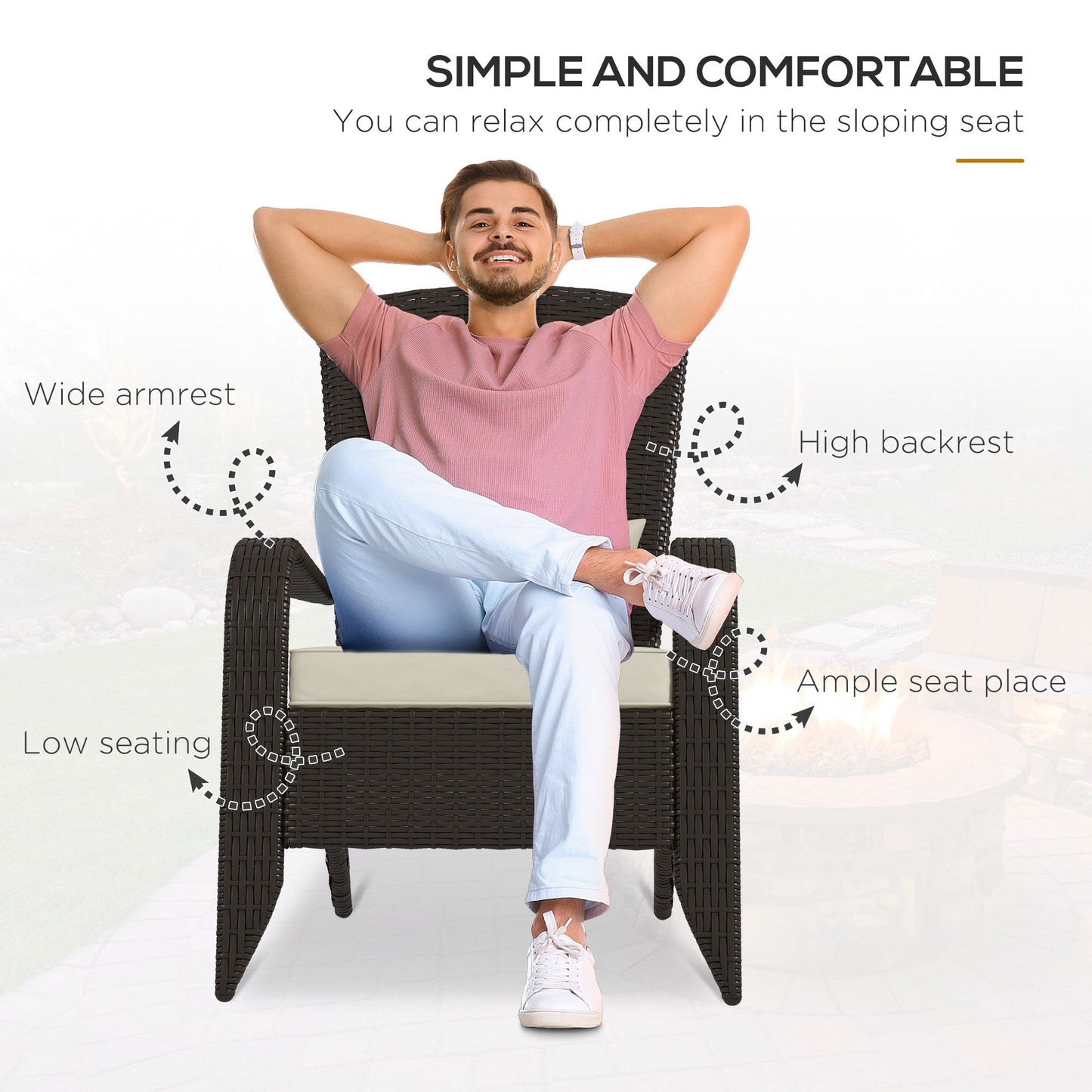 Fauteuil Adirondack rotin extérieur avec coussins