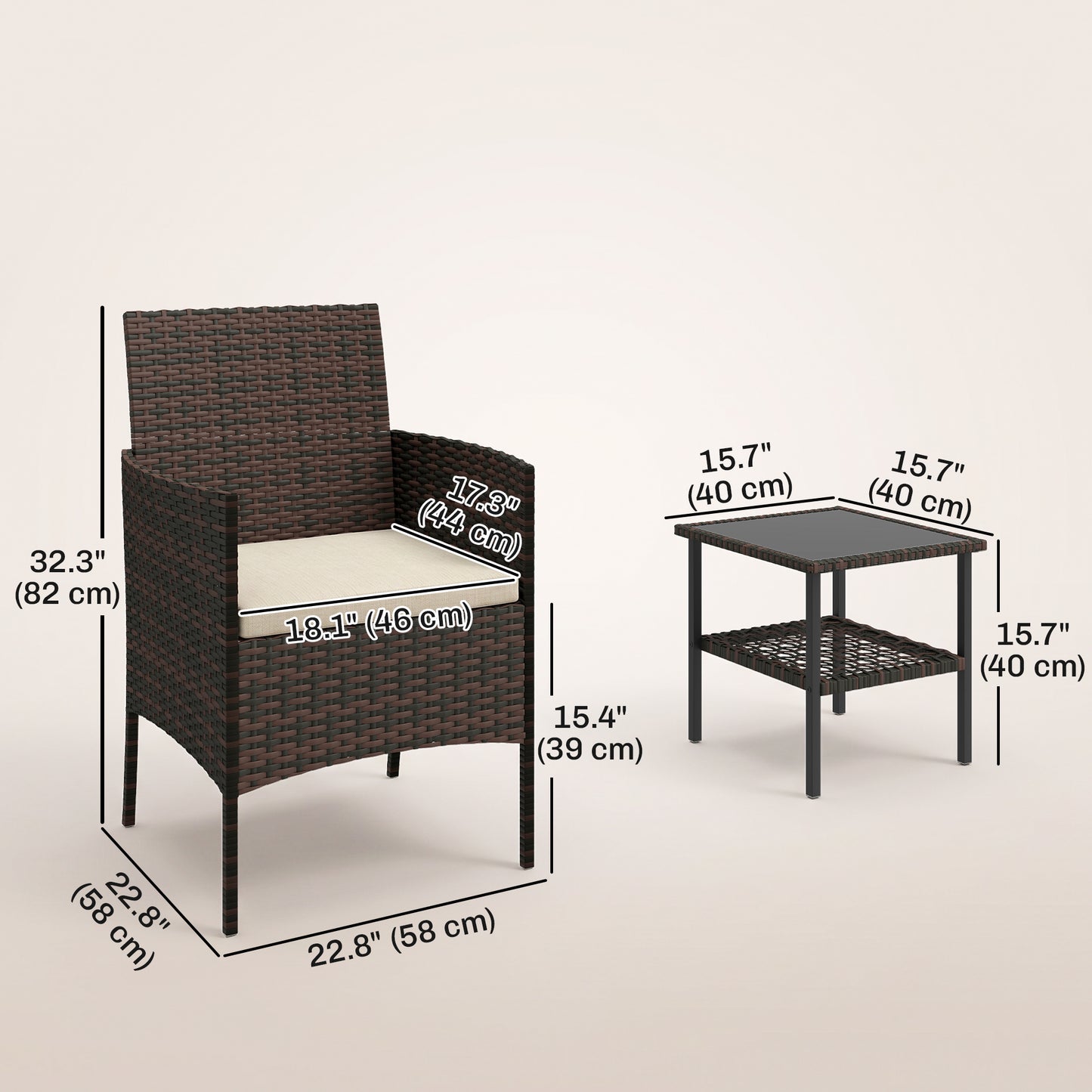 Ensemble bistrot 3 pièces rotin avec table verre — kaki