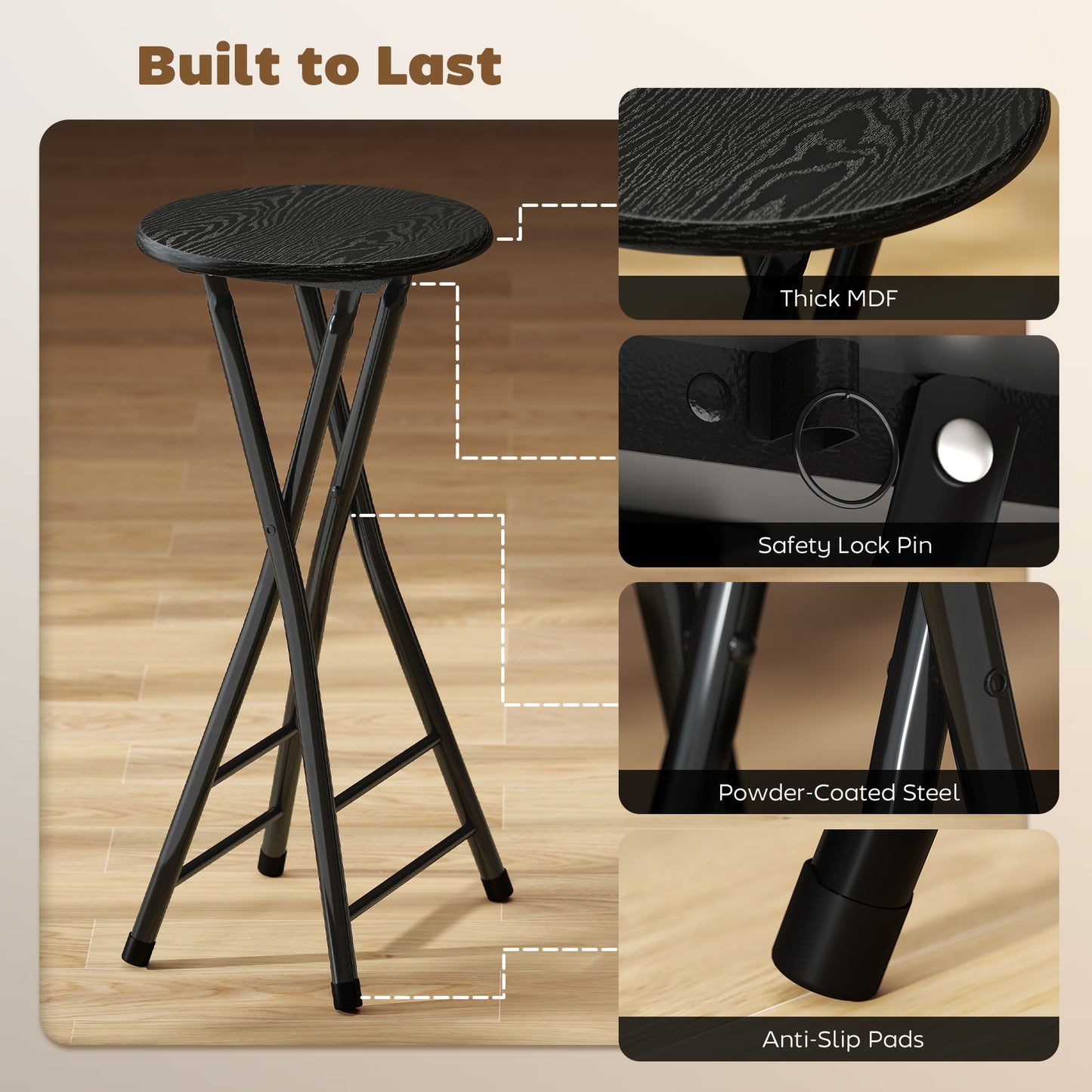 Tabourets de bar pliants avec double repose-pieds