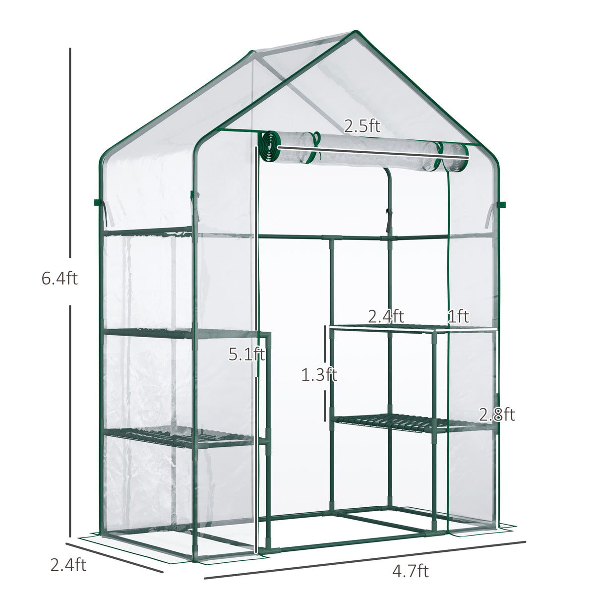 Serre de jardin walk-in 4 tablettes porte à rouleau