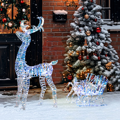 Décoration renne de Noël illuminé avec traîneau