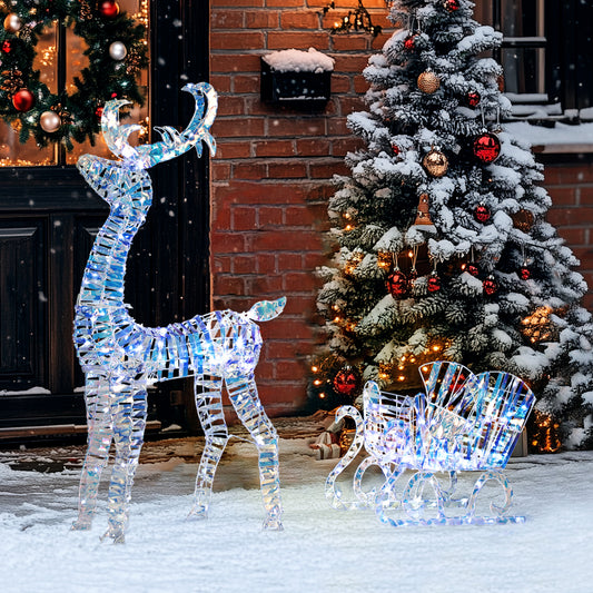 Décoration renne de Noël illuminé avec traîneau