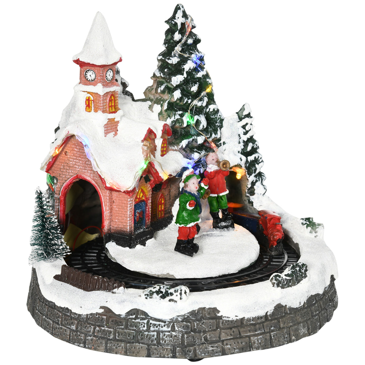 Décoration de village de Noël avec train rotatif et musique