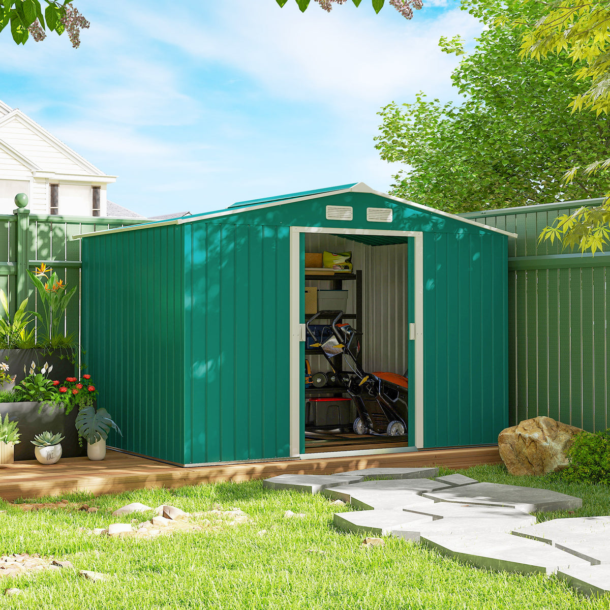 Remise de jardin en acier galvanisé portes coulissantes