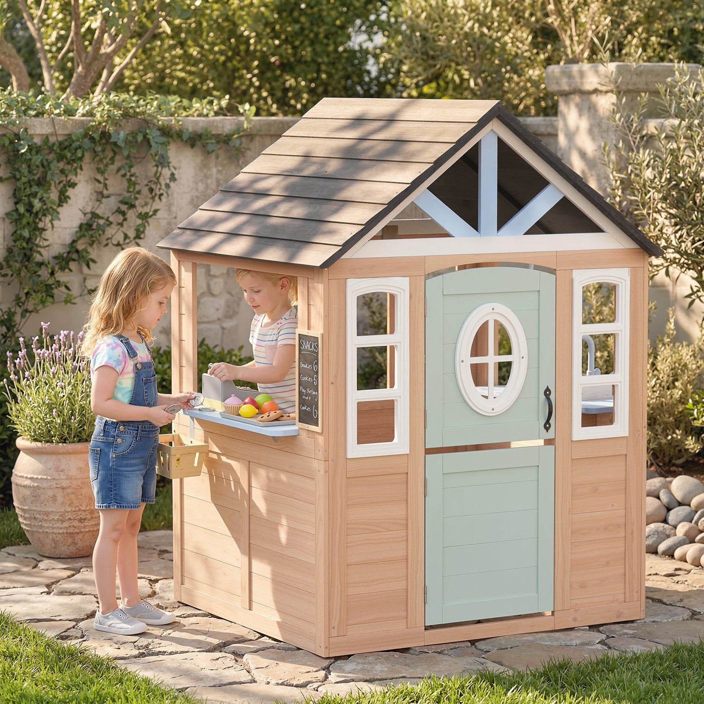 Maisonnette en bois avec cuisine et porte pour animaux