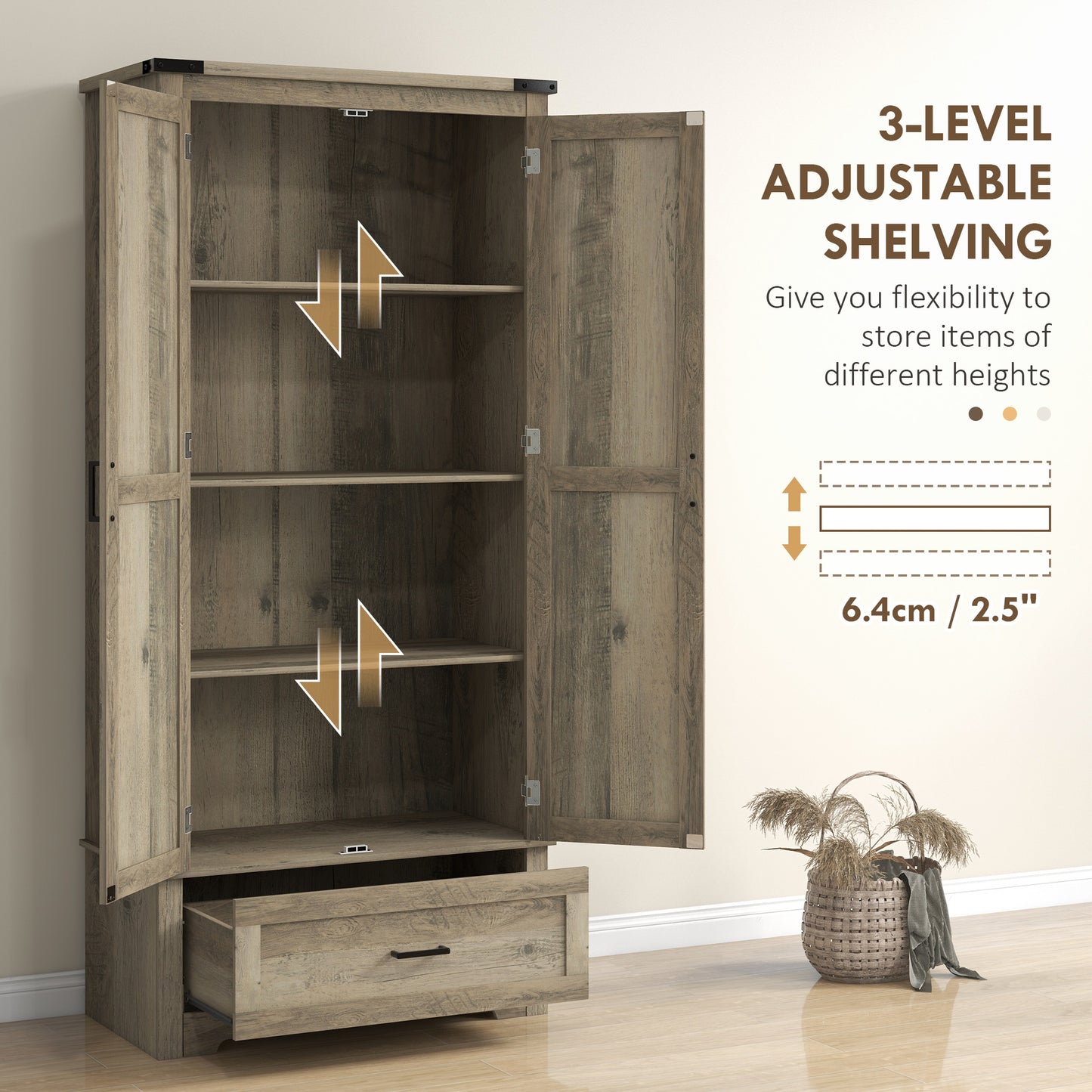 Armoire-garde-manger de cuisine style campagnard 175 cm