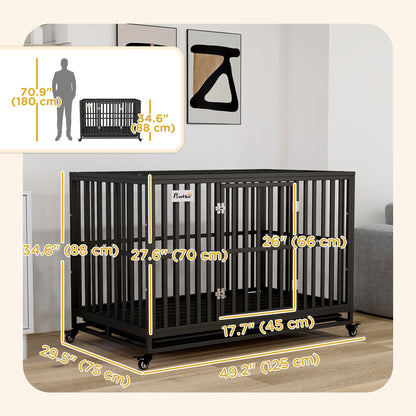 Cage pour chien en acier robuste 104 cm avec roulettes