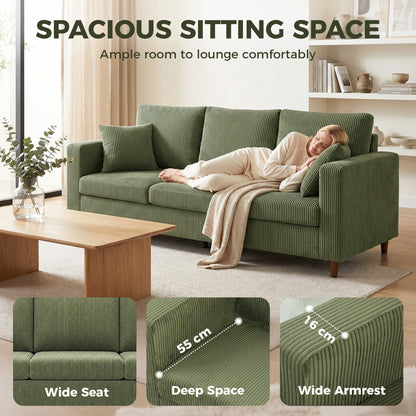 Sofa 3 places siège large et profond en velours côtelé