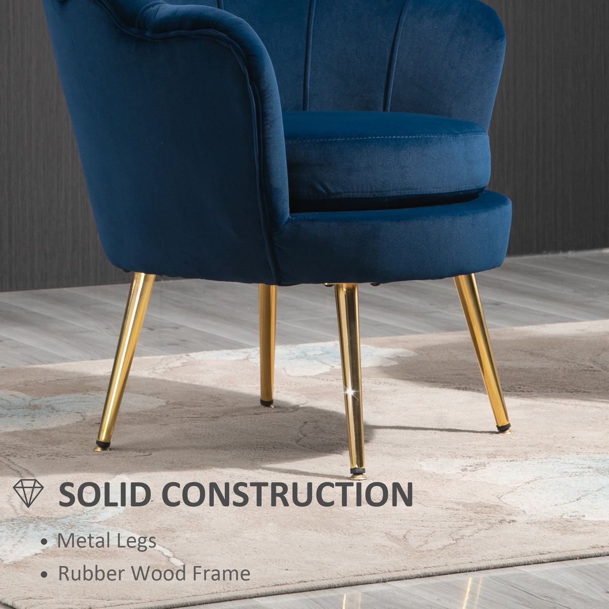 Fauteuil d'appoint en velours pattes métalliques