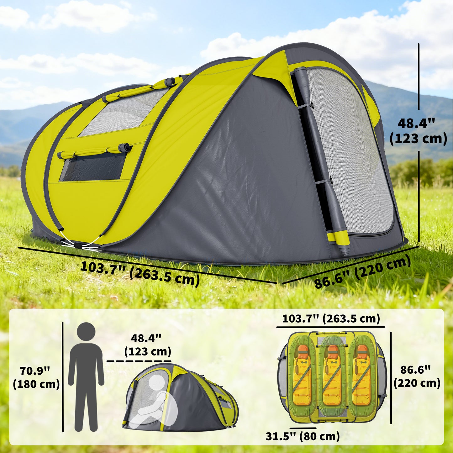 Tente de camping 4 personnes à montage automatique