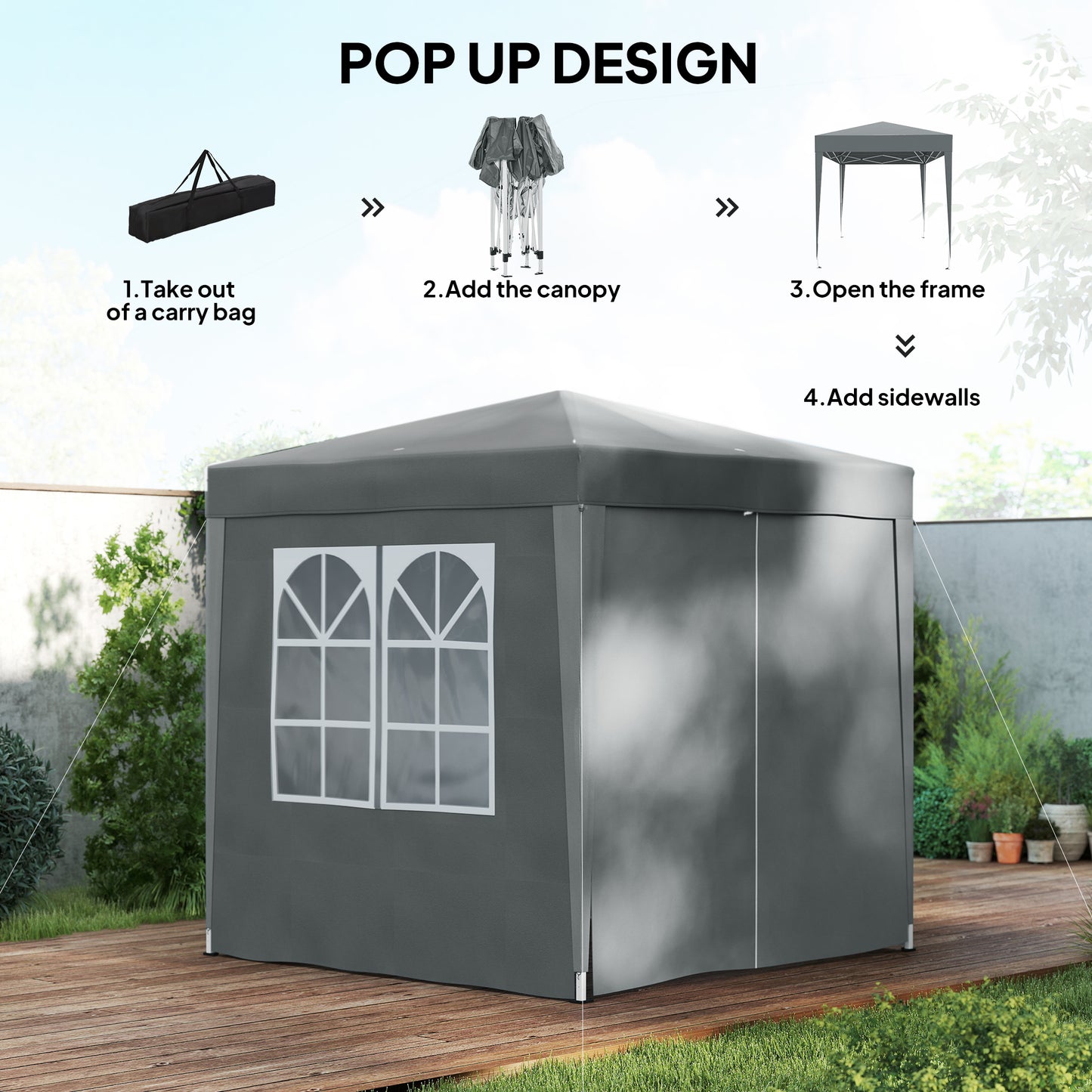 Tente de terrasse pop-up avec murs amovibles 2 m x 2 m