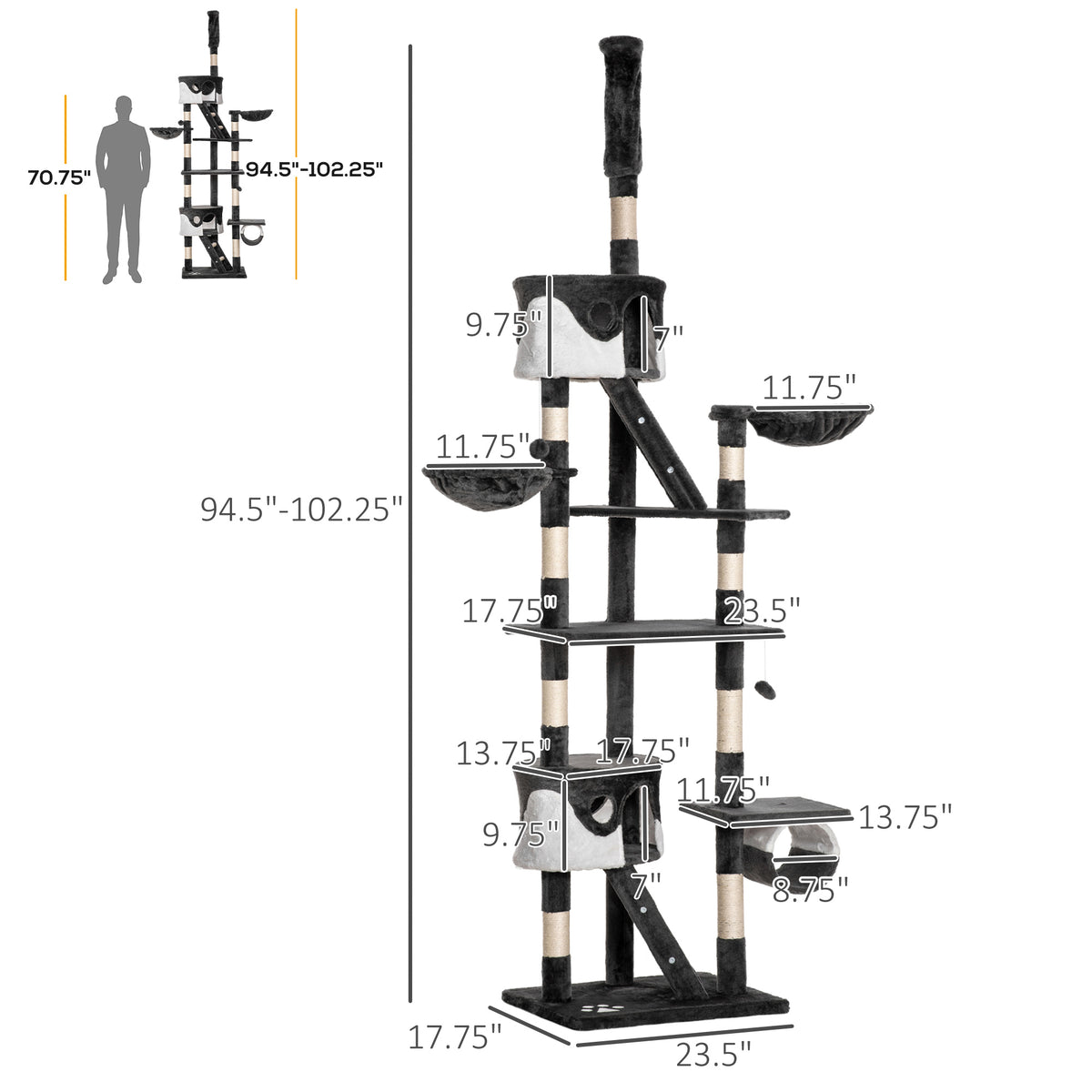 Arbre à chat multi-niveaux ajustable 240-260 cm