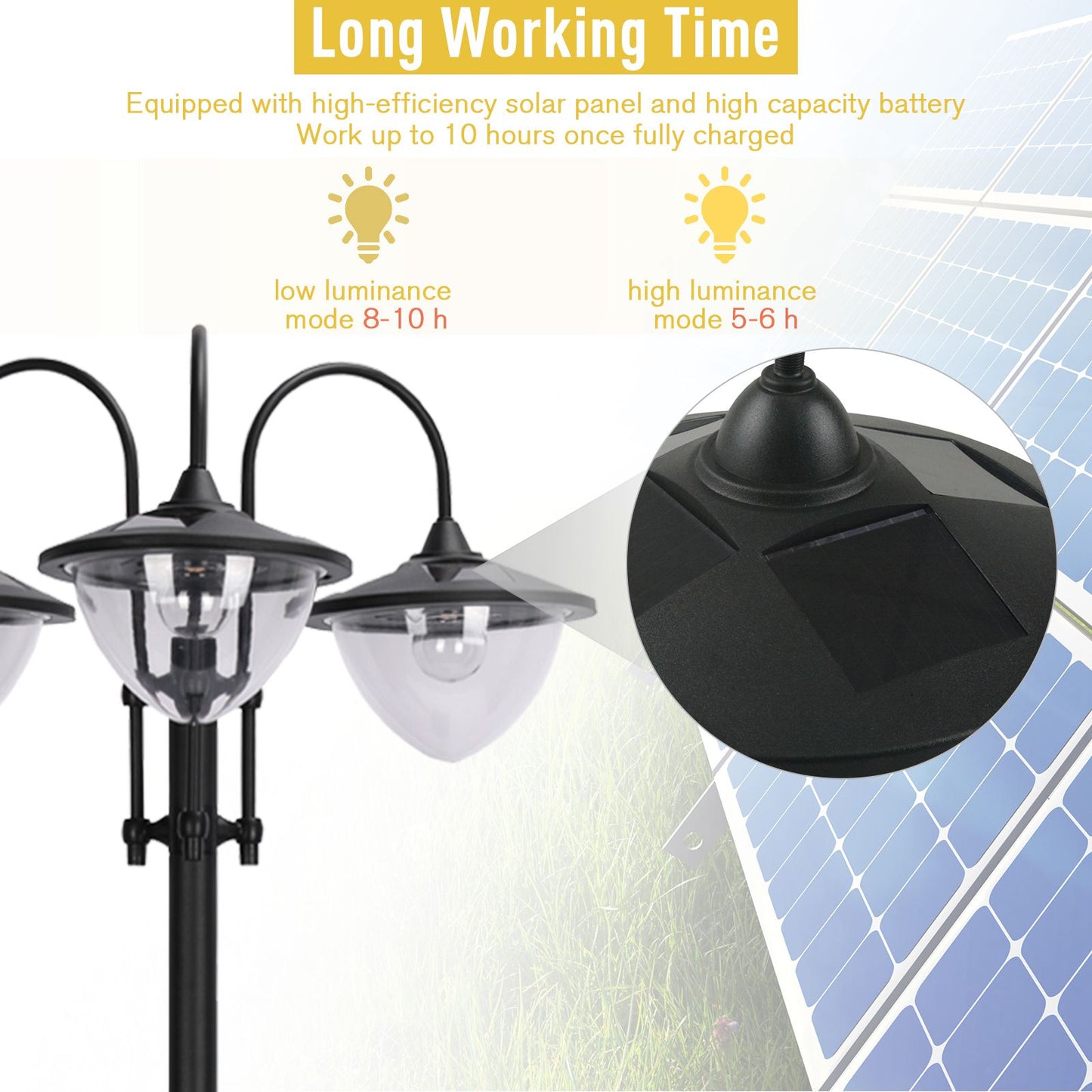 Lampadaire solaire LED 3 têtes avec jardinière