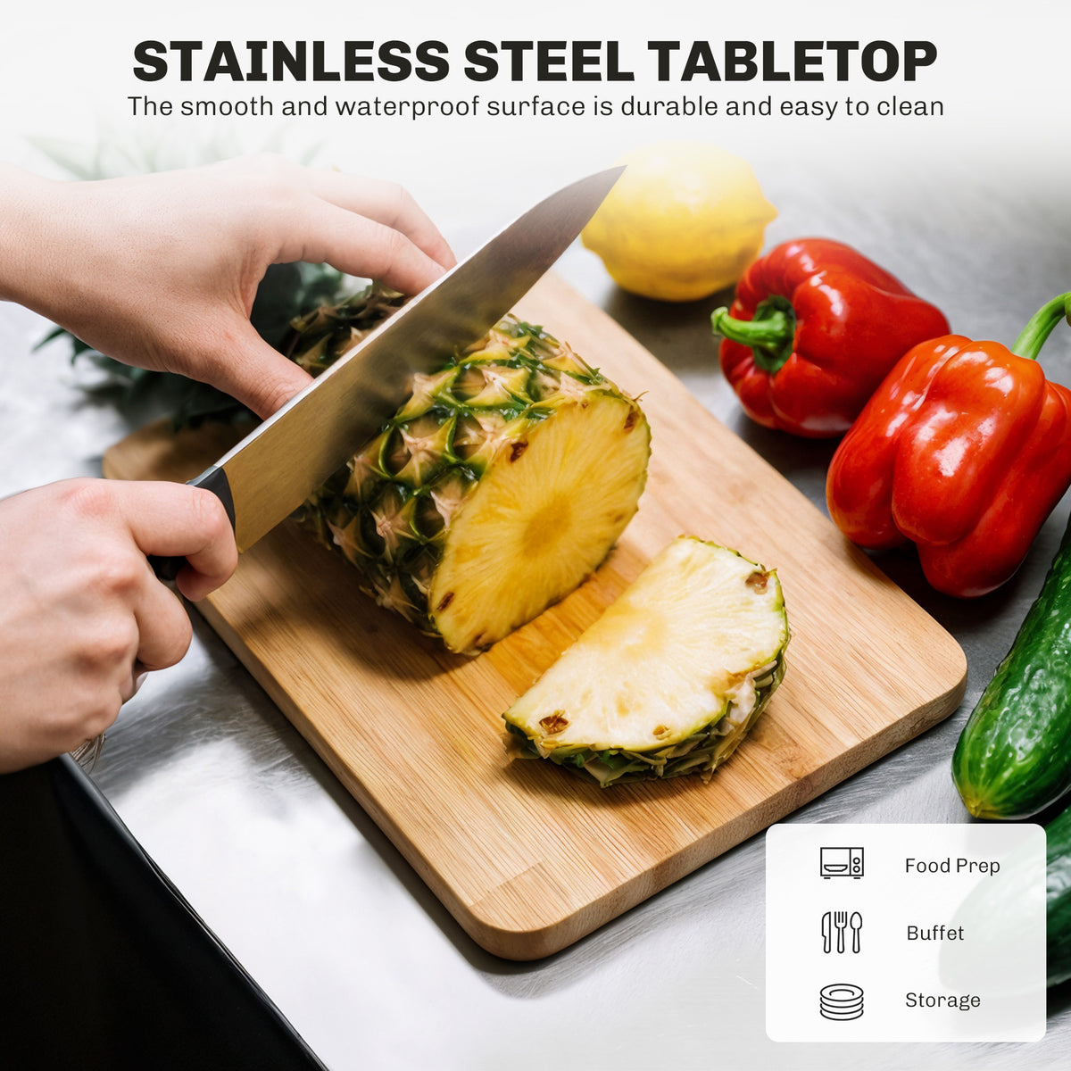 Ilot de cuisine mobile avec comptoir en acier inoxydable