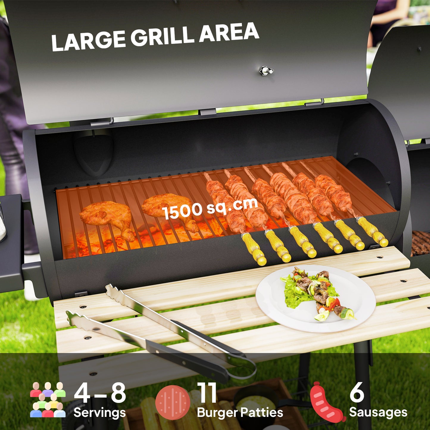BBQ au charbon avec fumoir offset portable 124cm