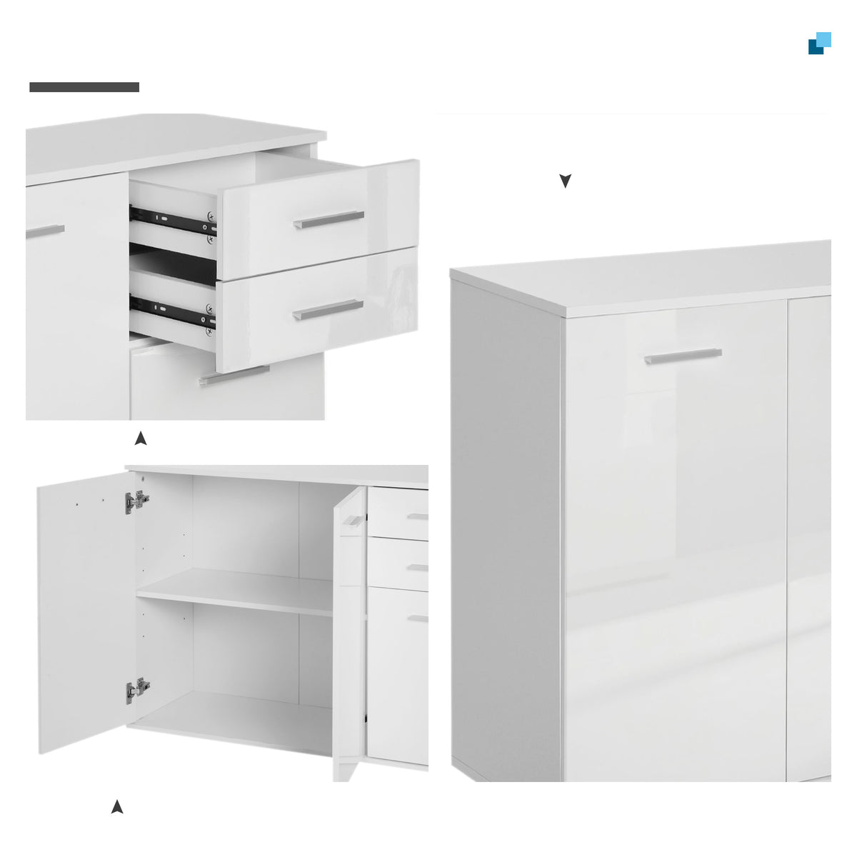 Buffet haut brillant avec tiroirs et portes