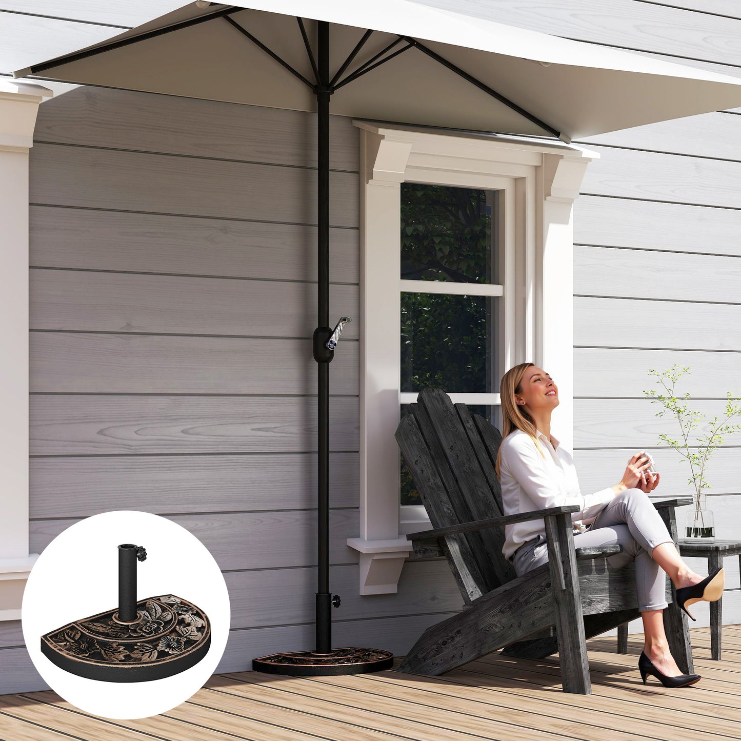 Base de parasol demi-lune 20 livres motif floral — bronze