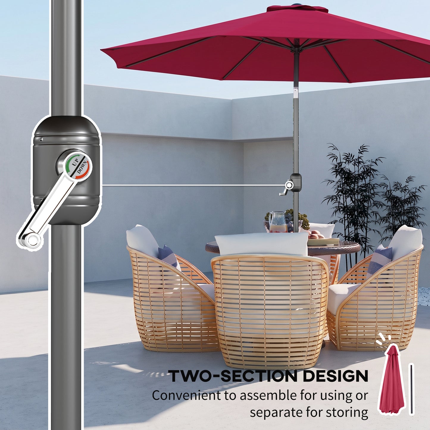 Parasol de patio rond 10 pieds avec manivelle