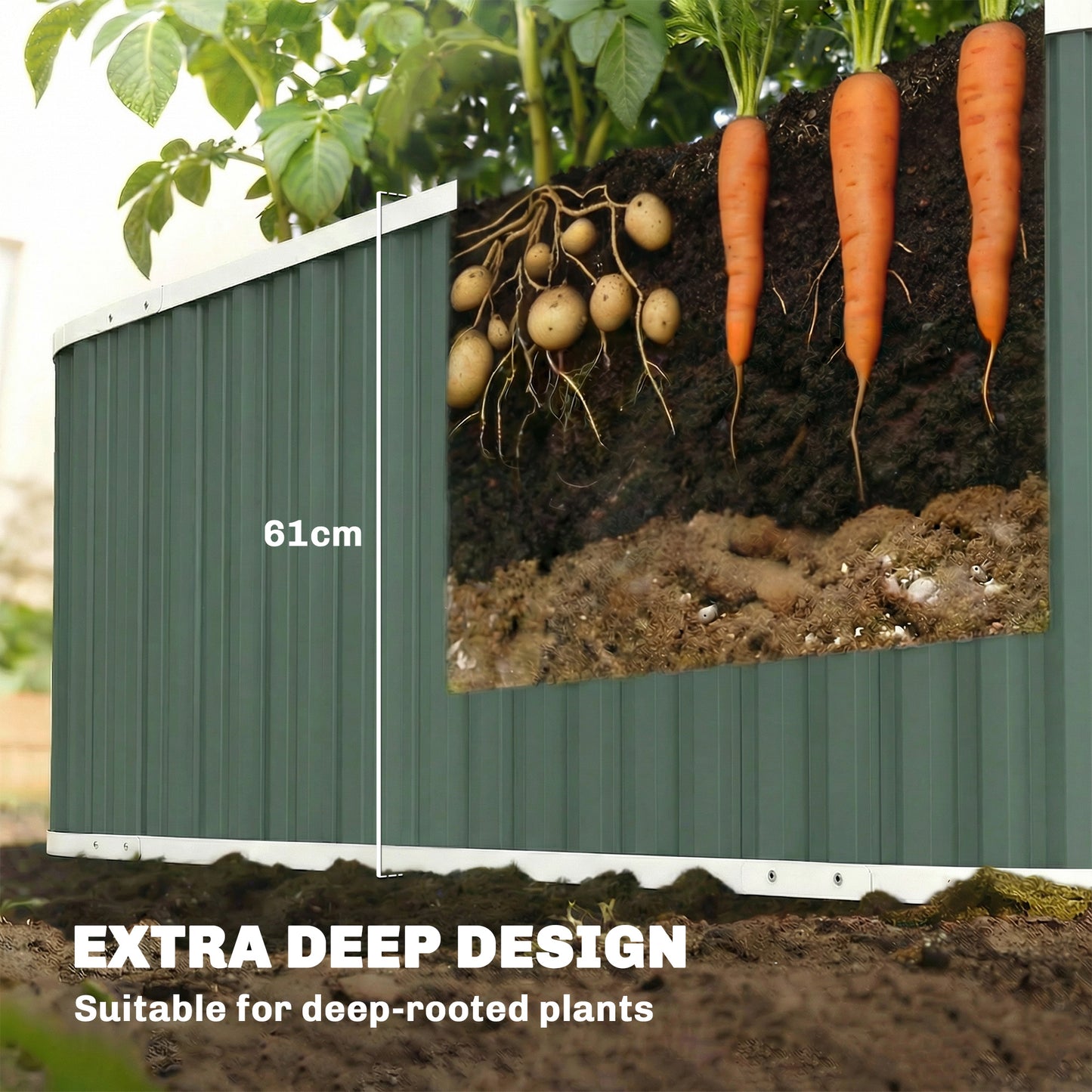 Outsunny 61cm Deep Raised Garden Bed - 220cm Galvanized Steel
