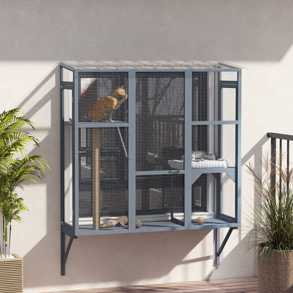 Enclos extérieur pour chats 3 niveaux avec plateformes