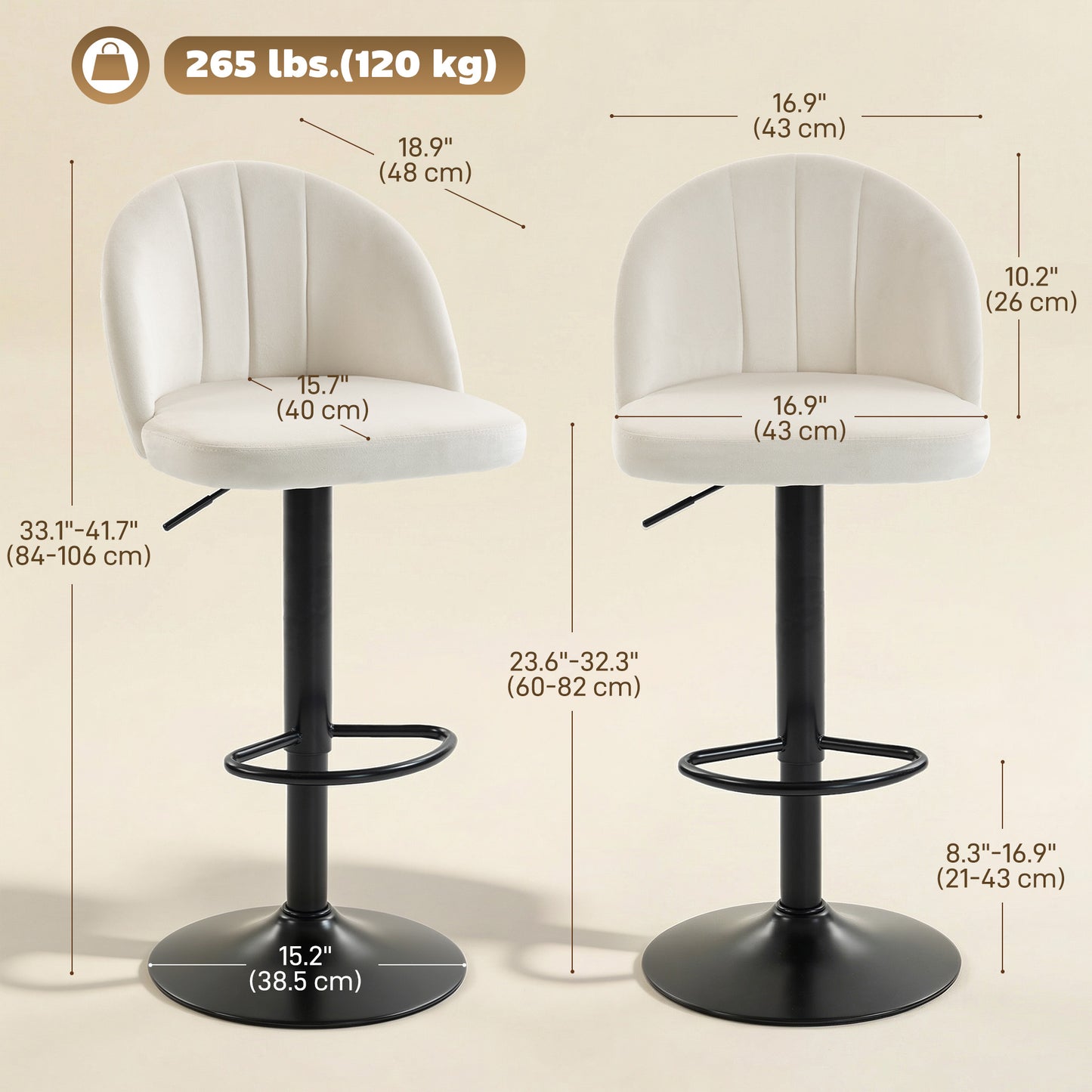 Tabourets de bar pivotants ajustables ensemble de 2