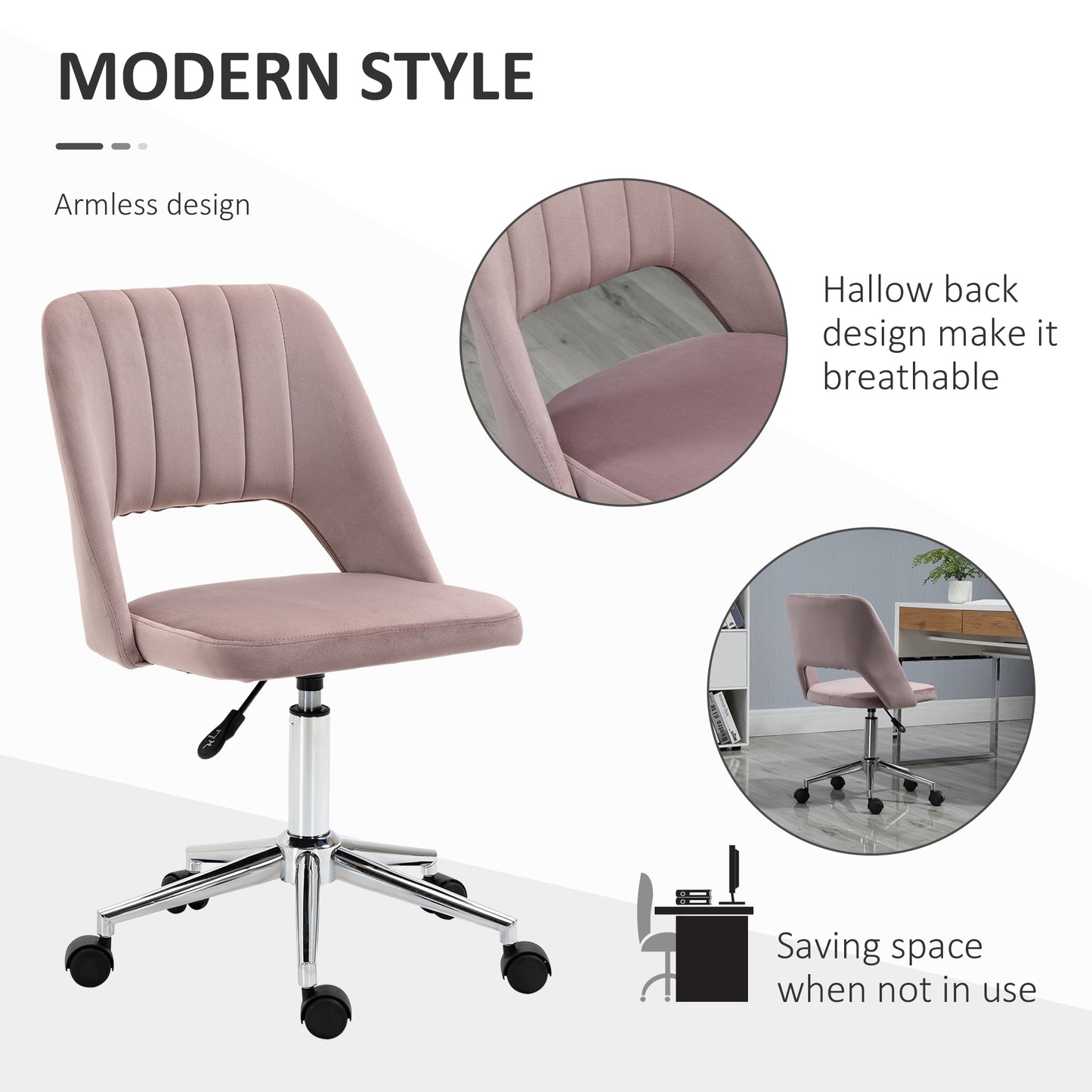 Chaise de bureau mi-hauteur velours forme festonnée pivotante