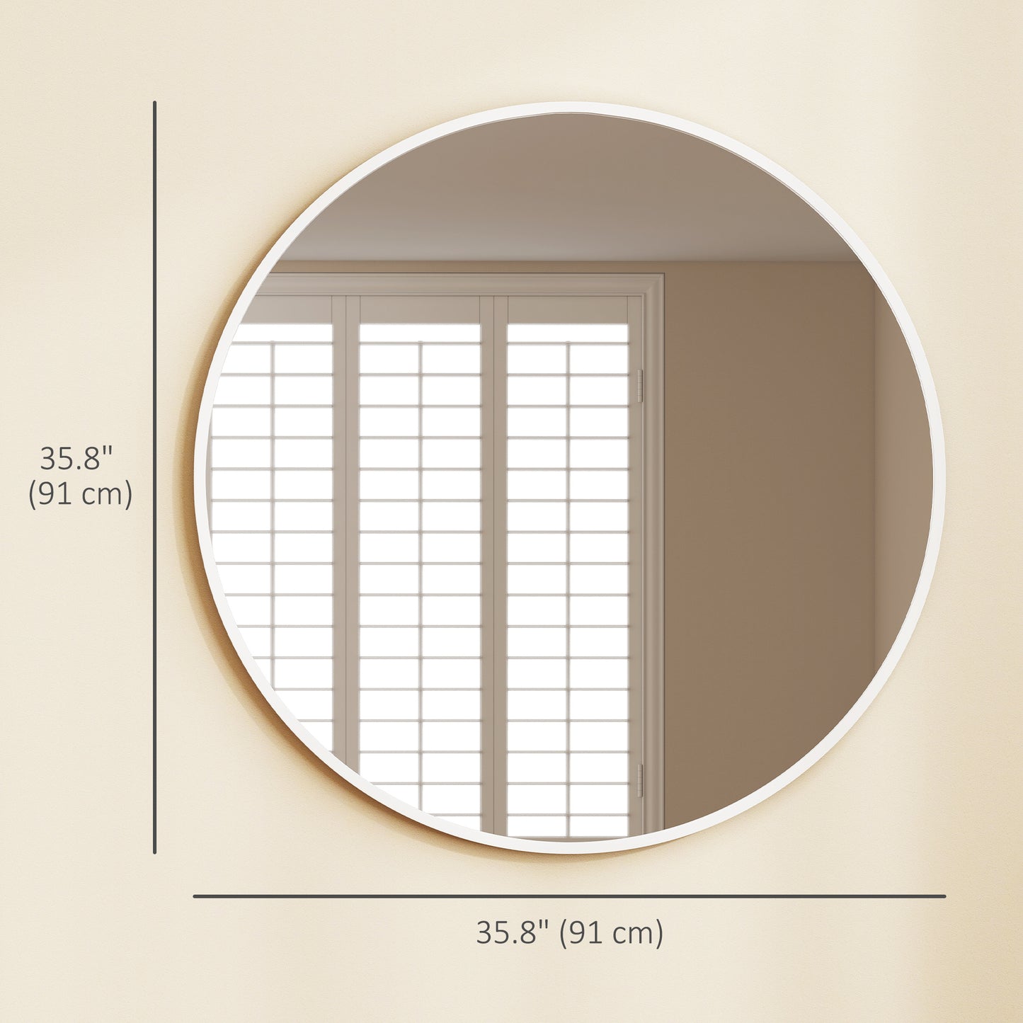 Miroir mural rond 91 cm cadre métallique décoratif