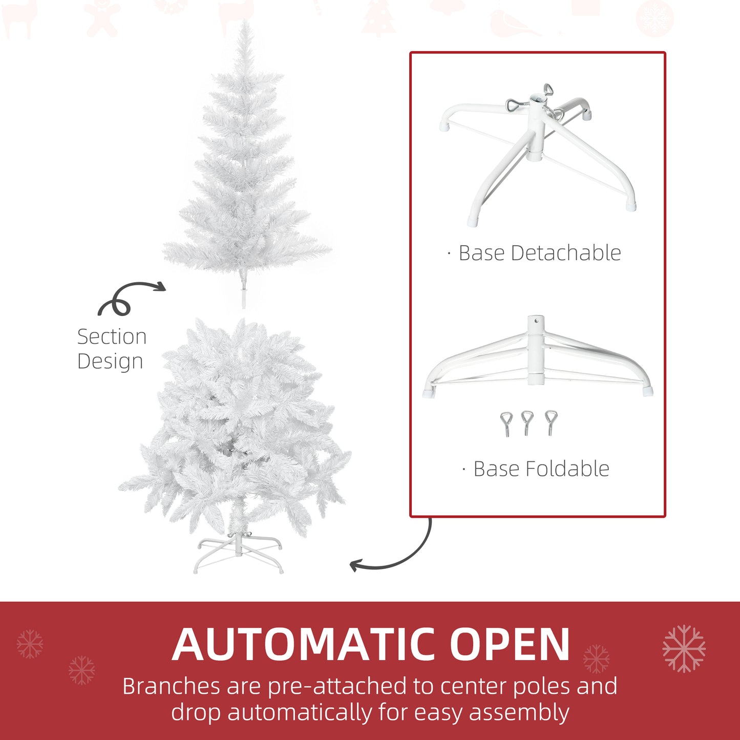 Sapin de Noël artificiel réaliste 152 cm, ouverture automatique