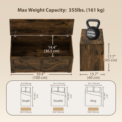 Coffre de rangement rustique à charnières de sécurité 100 cm