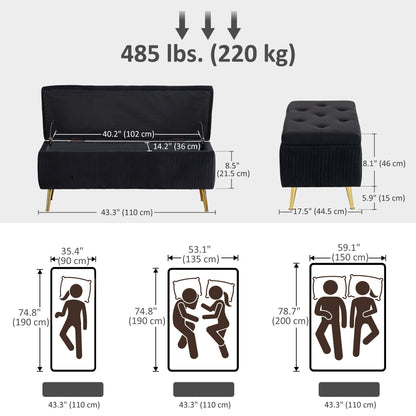 Banc coffre rembourré avec pieds dorés 109 cm