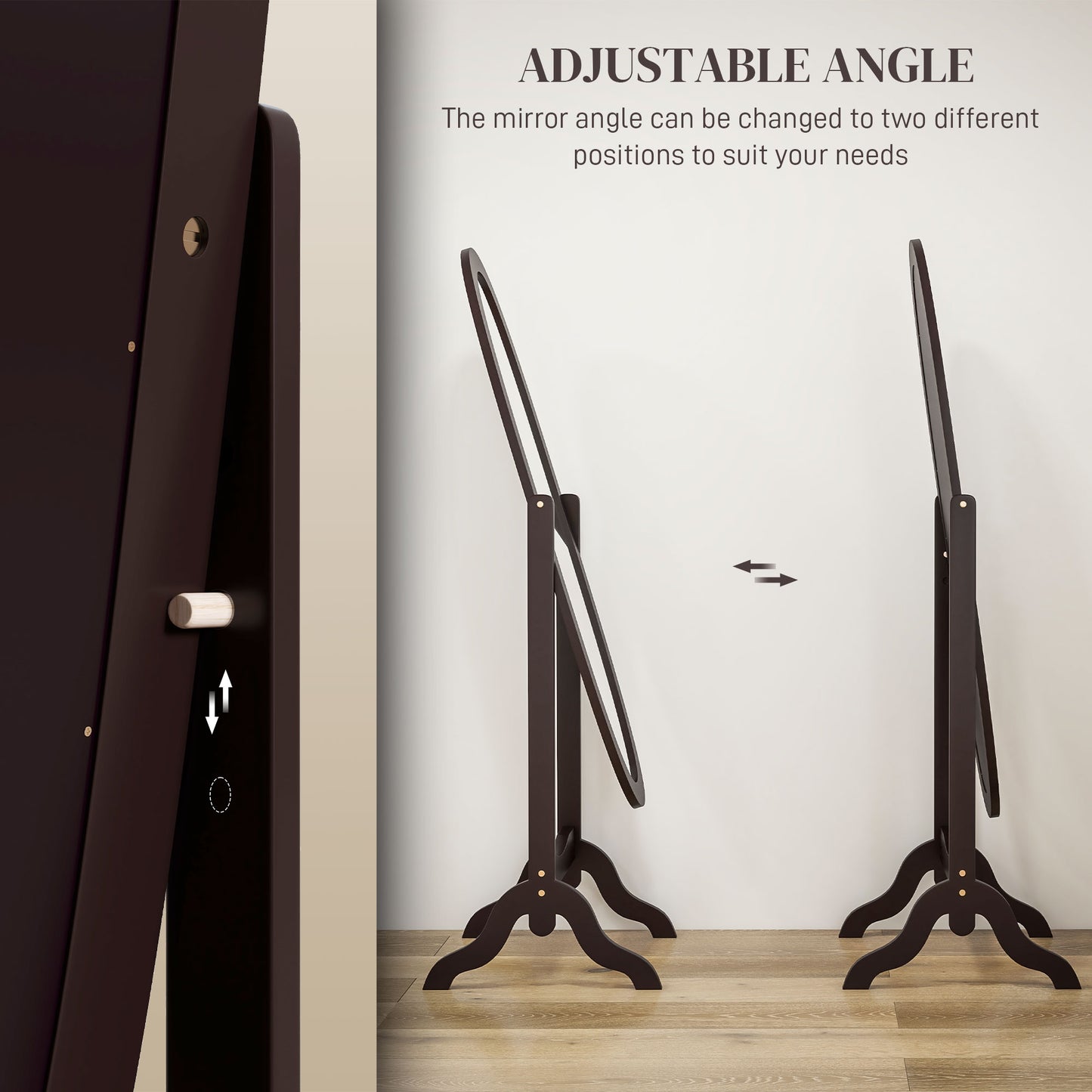 Miroir sur pied ovale pleine longueur à angle réglable