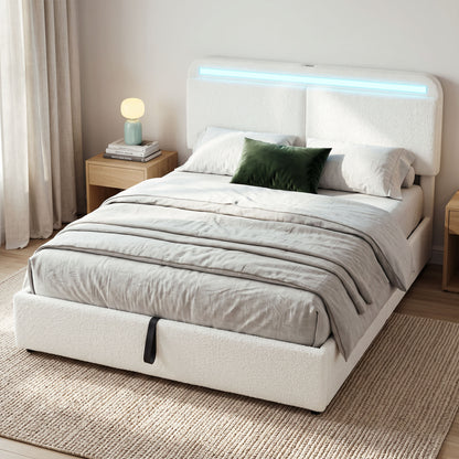 Lit Queen Plateforme avec Station de Charge et Rangement