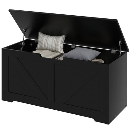 Coffre de rangement spacieux avec charnières sécurisées 100 cm — Grain de bois noir