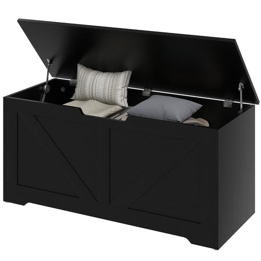 Coffre de rangement spacieux avec charnières sécurisées 100 cm — Grain de bois noir