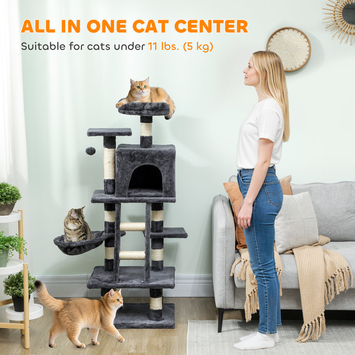 Arbre à chat multi-niveaux 132 cm — gris