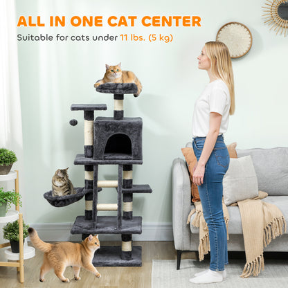 Arbre à chat multi-niveaux 132 cm — gris
