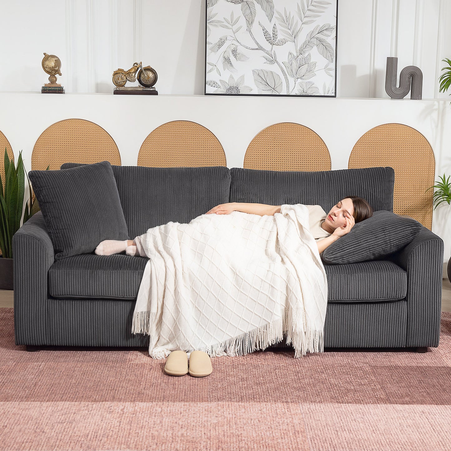 Sofa 3 places moderne en velours côtelé avec ressorts