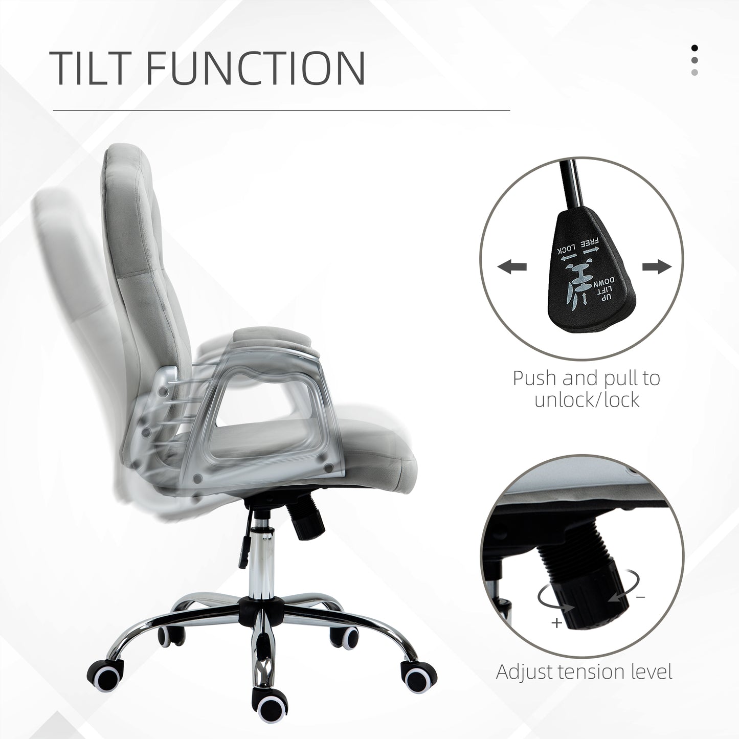 Chaise de bureau velours capitonnée réglable pivotante