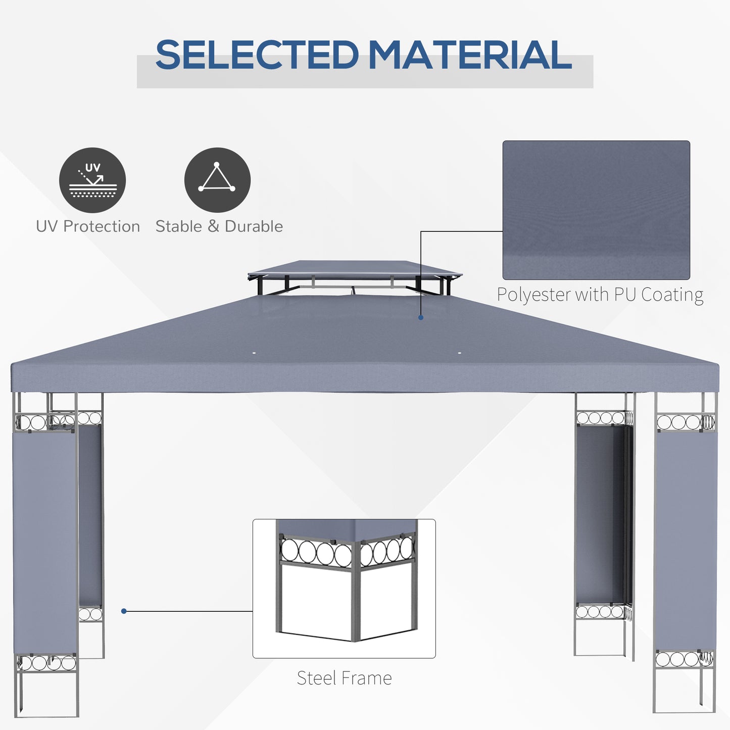 Gazebo extérieur double toit 305 x 396 cm